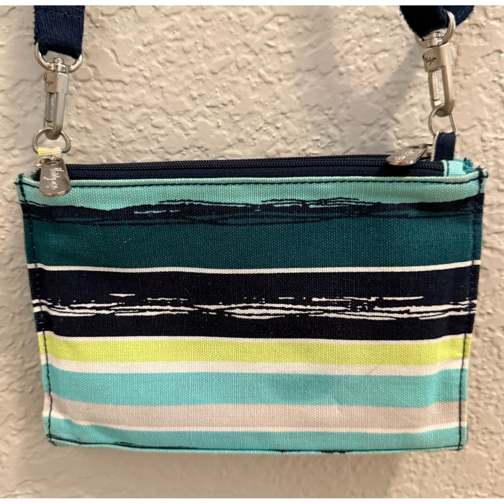 31 Thirty One Sea Stripe Green & Black Stripe Cross Town Crossbody Purse